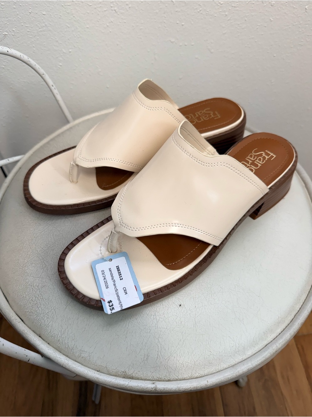 Franco Sarto Cream Leather Toe-Loop Mule Sandals